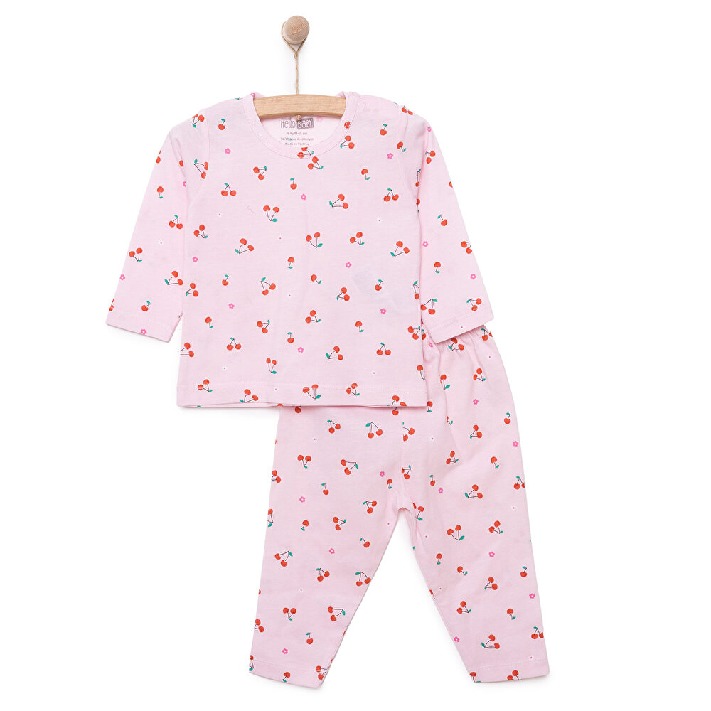 Kız Kiraz Desenli Uzun Kol Pijama Takımı