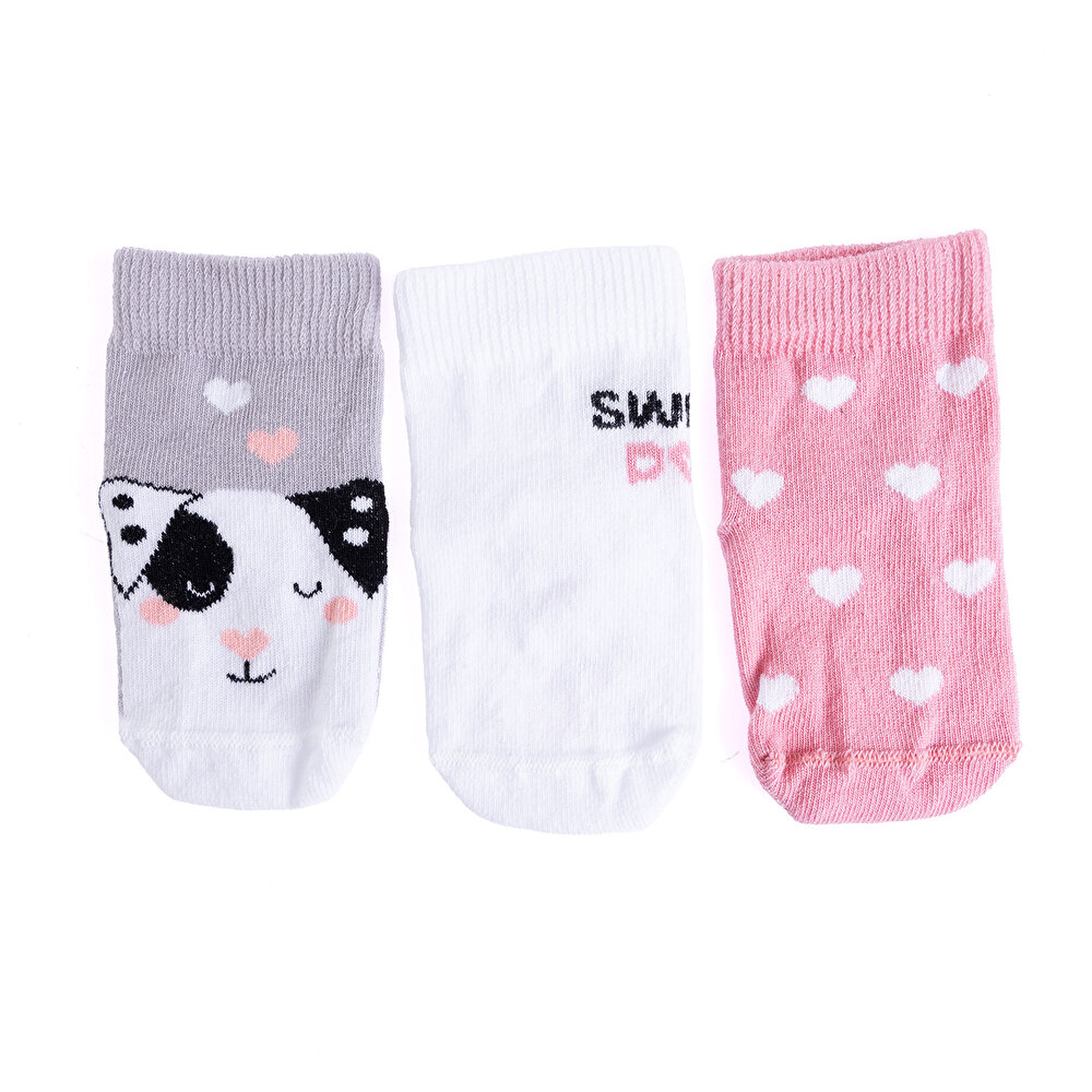 Kız Köpek Desen 3lü Kaydırmaz Çorap Kız Bebek