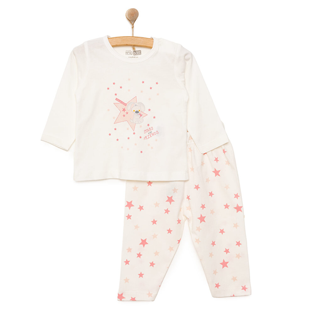 Kız Küçük Yıldız Desenli Uzun Kol Pijama Takımı