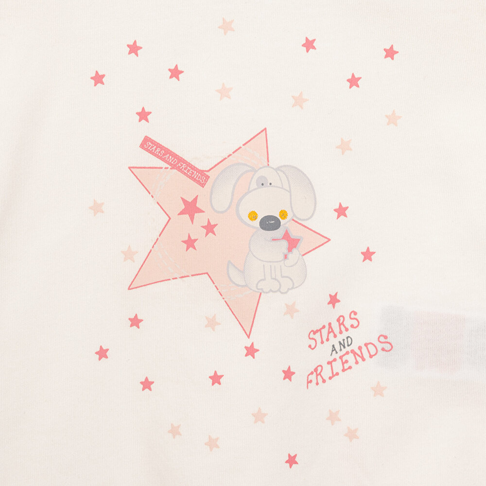 Kız Küçük Yıldız Desenli Uzun Kol Pijama Takımı