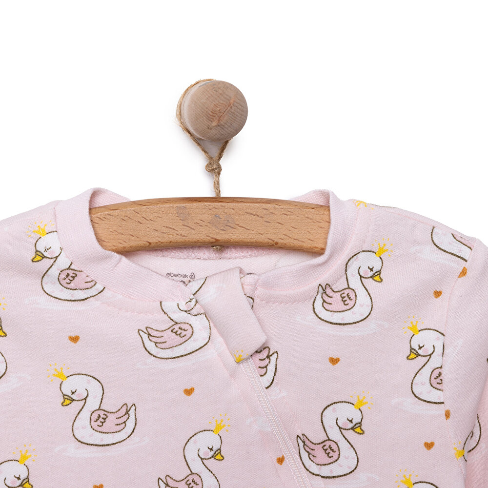 Kız Kuğu Desenli Fermuarlı Patiksiz Tulum