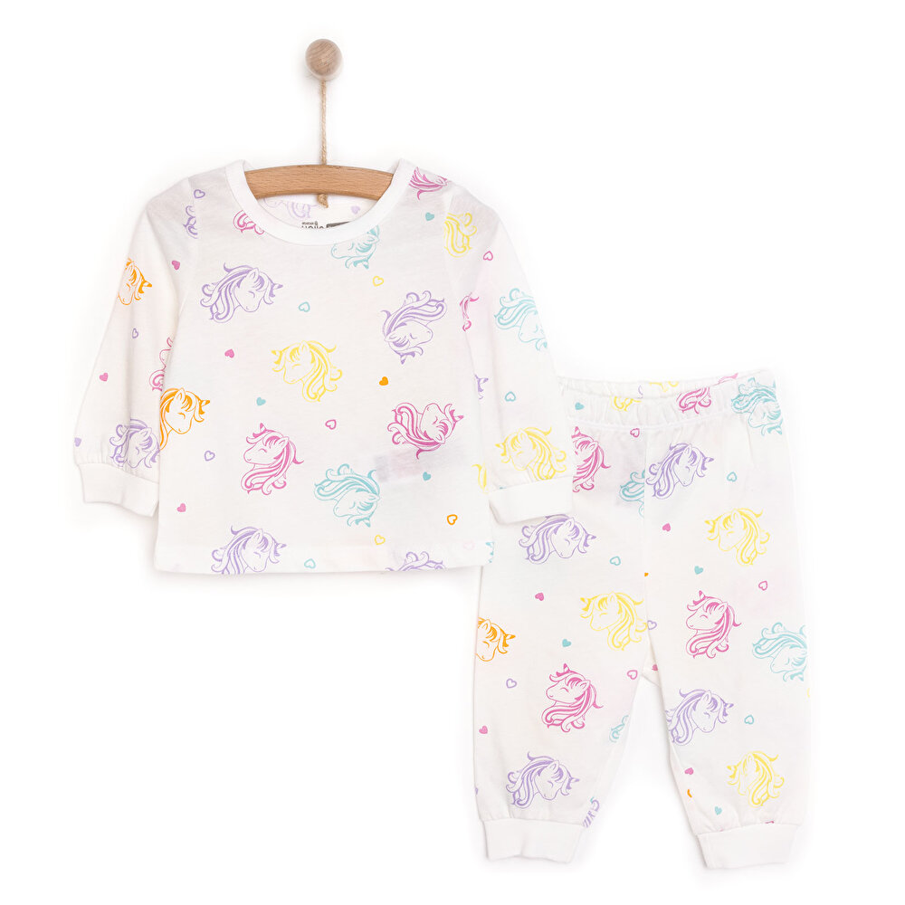 Kız Renkli Unicorn Desenli Uzun Kol Pijama Takımı