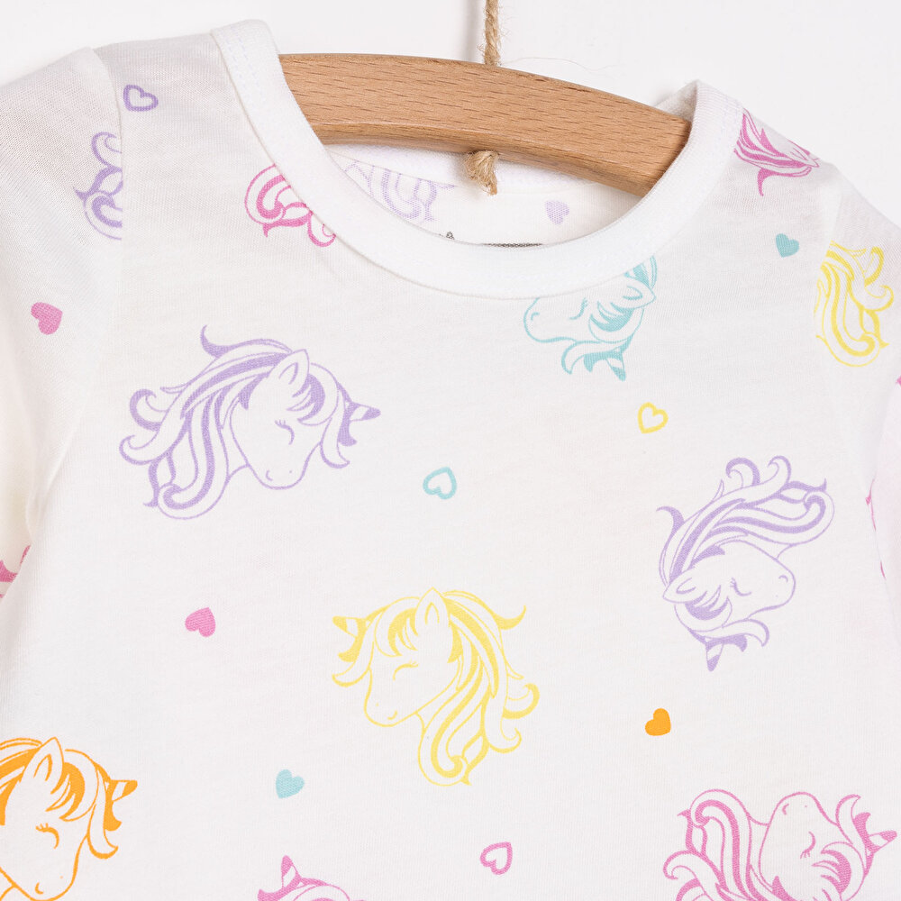 Kız Renkli Unicorn Desenli Uzun Kol Pijama Takımı