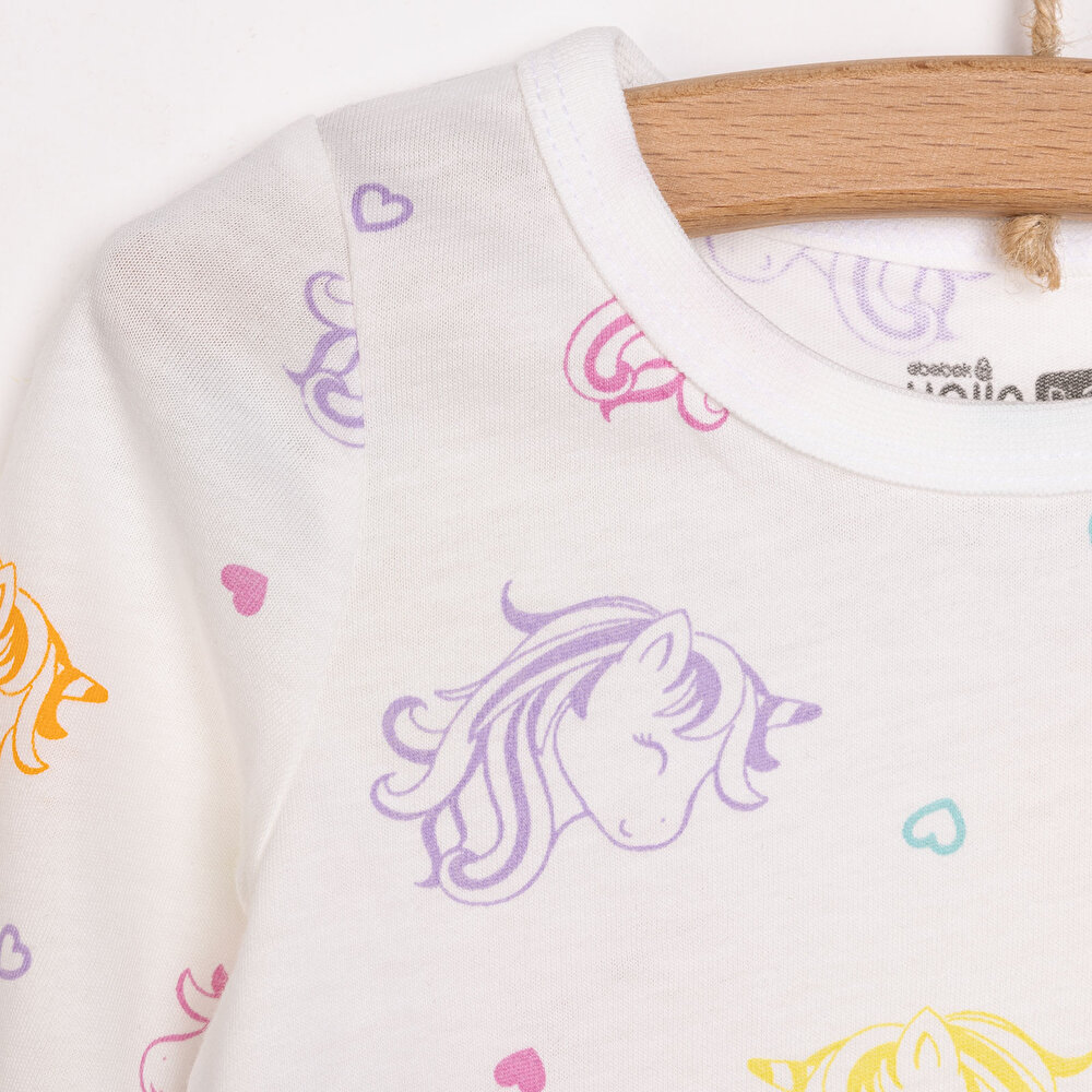 Kız Renkli Unicorn Desenli Uzun Kol Pijama Takımı