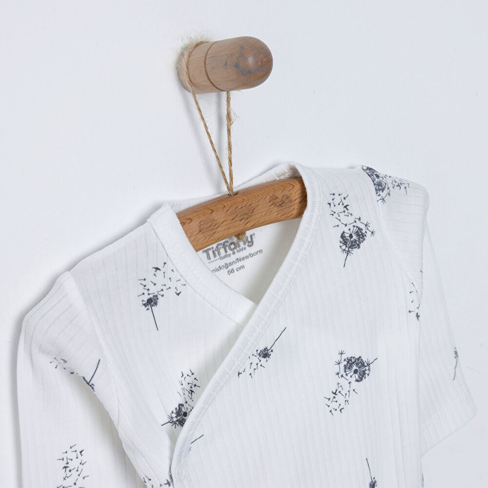 Yenidoğan  Kız Zıbın Body-Çıtçıtlı %100 Pamuk,Uzun Kollu Ekru 0-9 Ay