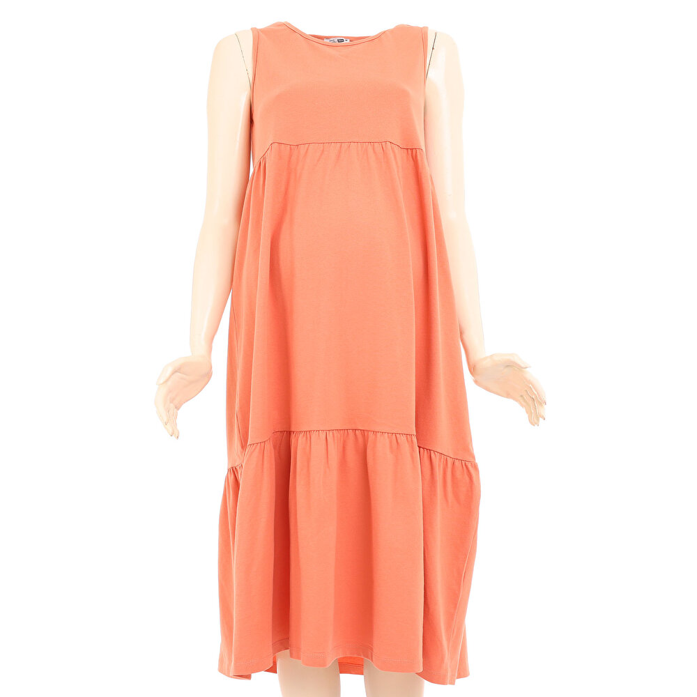 Kolsuz Midi Boy Rahat Kalıp Elbise