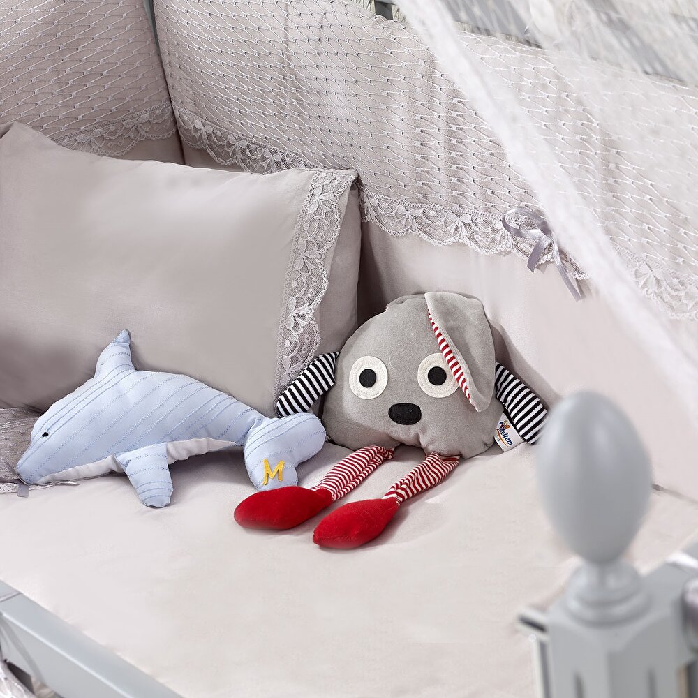 Kral Anne Yanı Ahşap Sallanır ve Asansörlü Beşik Gri 60x120 cm