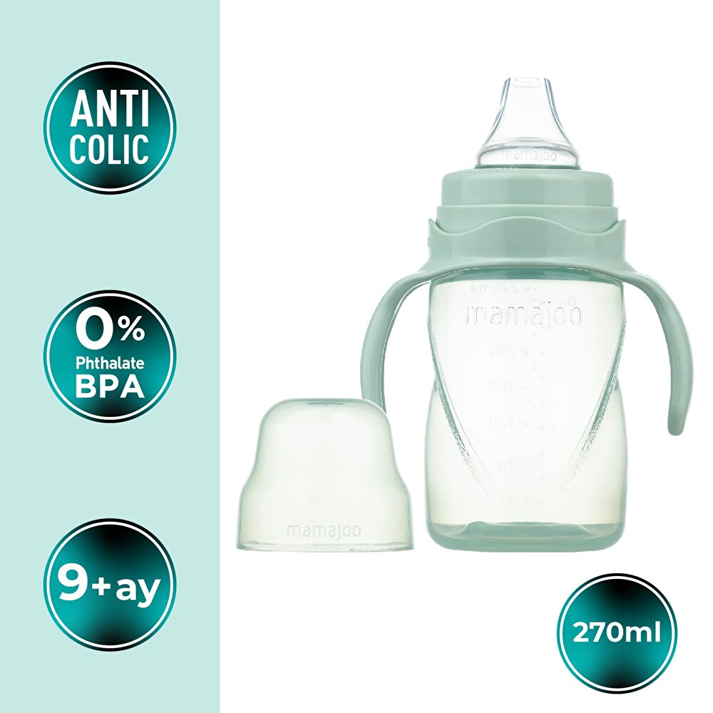 Kulplu Akıtmaz Alıştırma Bardaı 270ml Powder Green & Anti- kolik Uç