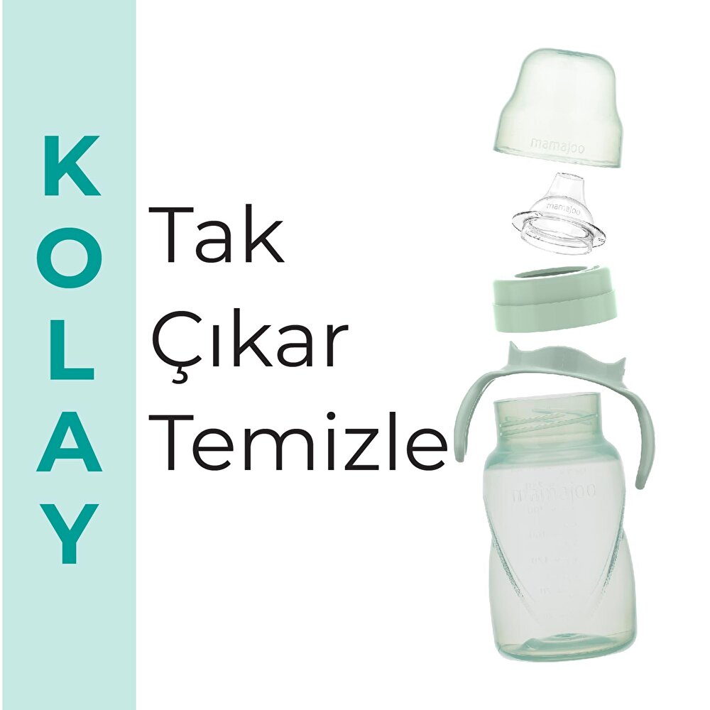 Kulplu Akıtmaz Alıştırma Bardaı 270ml Powder Green & Anti- kolik Uç