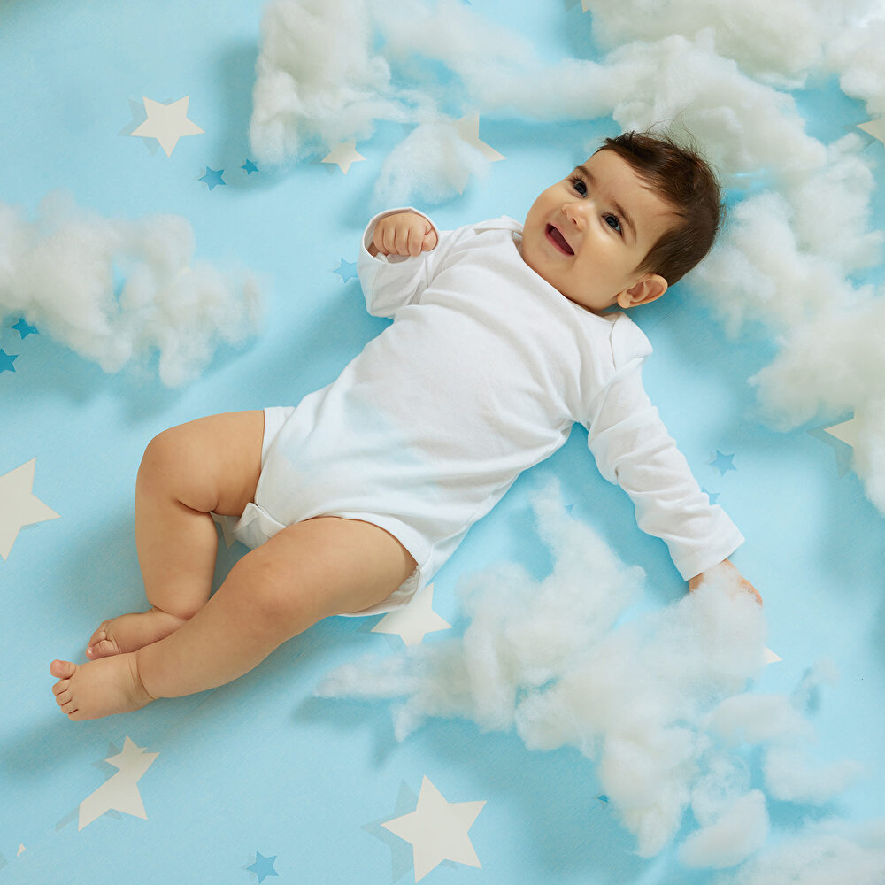 Unisex Beyaz Body Ribana Kumaş Çıtçıtlı Zıbın Zarf Yaka Uzun Kol Beyaz