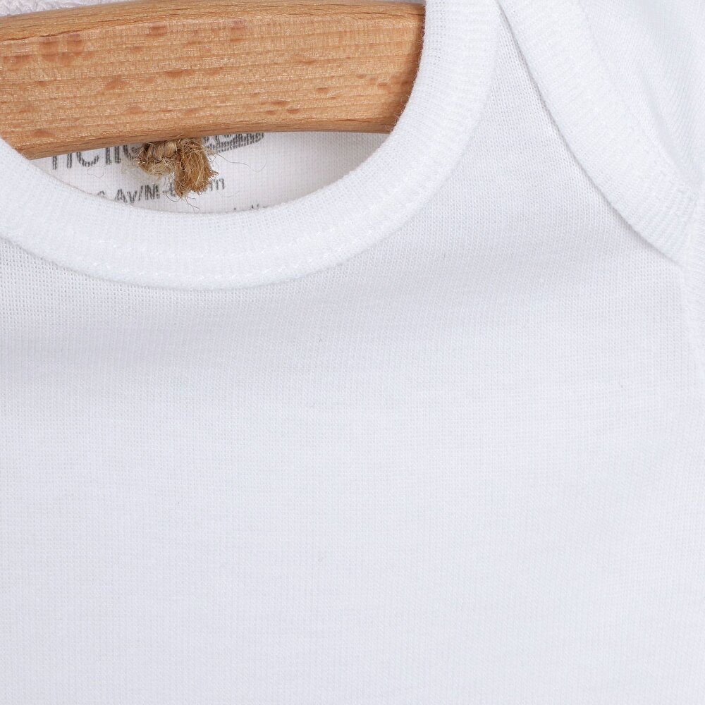 Unisex Beyaz Body Ribana Kumaş Çıtçıtlı Zıbın Zarf Yaka Uzun Kol Beyaz