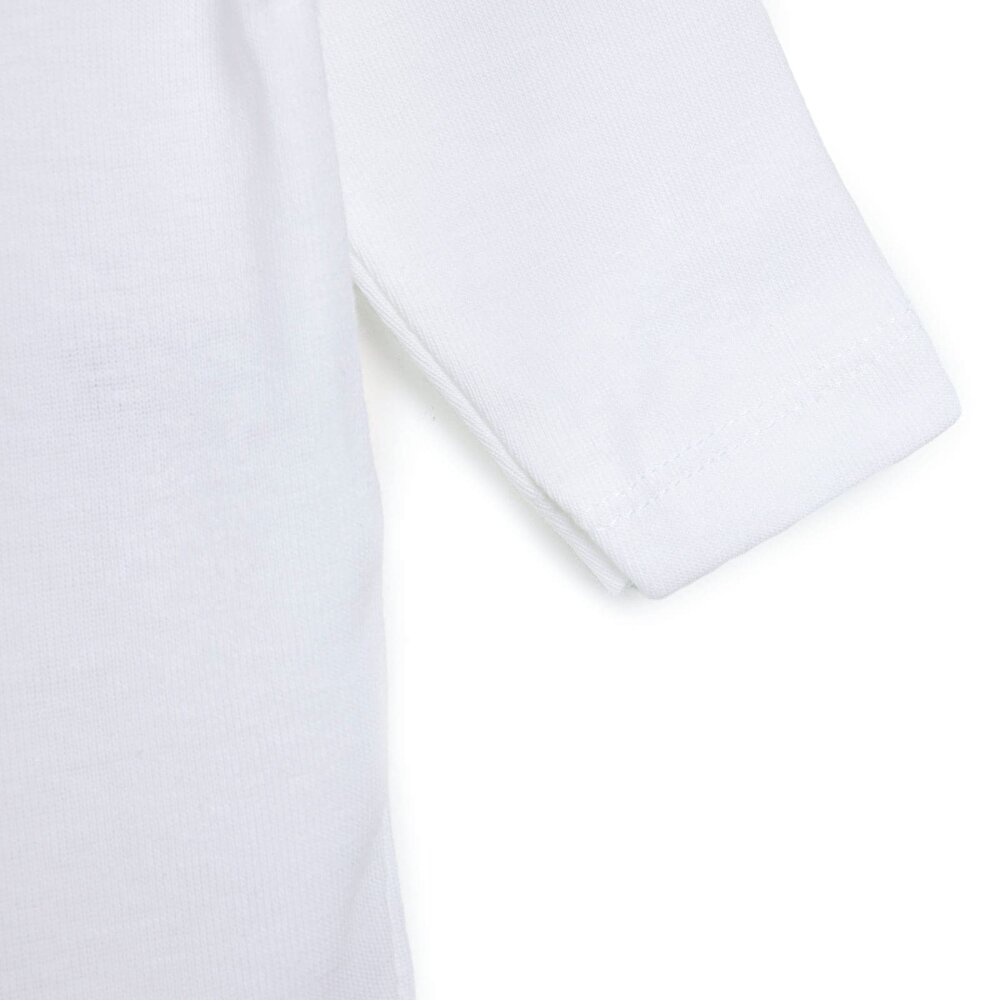 Unisex Beyaz Body Ribana Kumaş Çıtçıtlı Zıbın Zarf Yaka Uzun Kol Beyaz