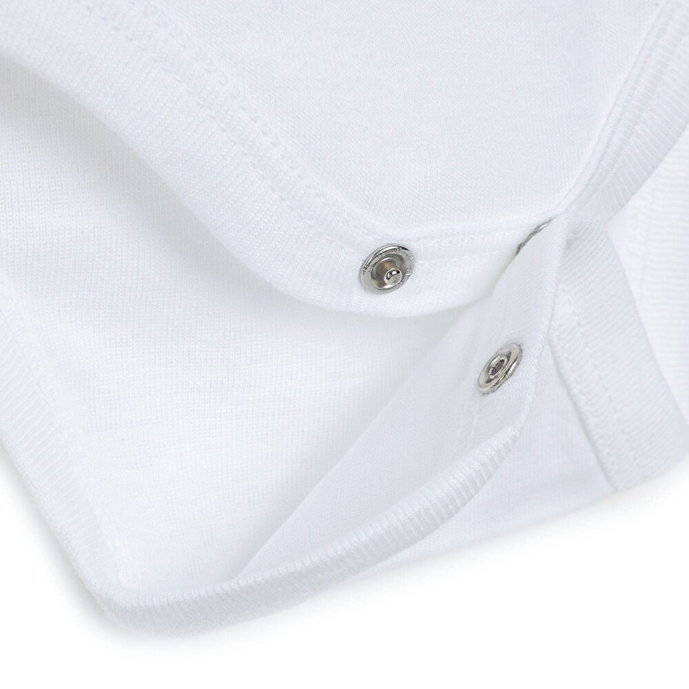 Unisex Beyaz Body Ribana Kumaş Çıtçıtlı Zıbın Zarf Yaka Uzun Kol Beyaz