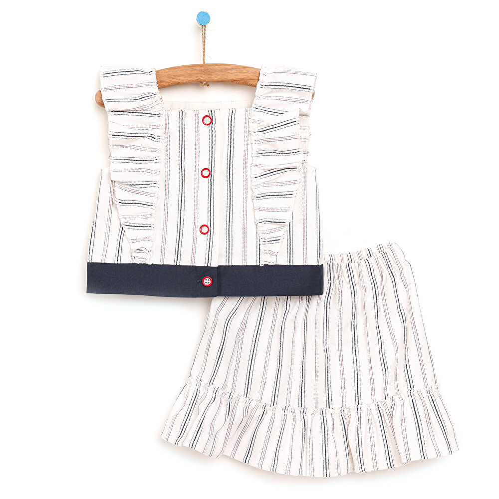 Kız Bebek Bluz-Etek Set Marine Girl Modelli Yaka İp Askılı Kol Beyaz