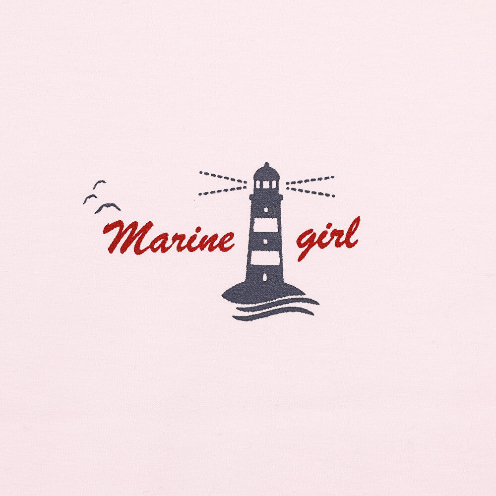 Kız Bebek Tişört Şort Takım Elastanlı Süprem Marine Girl Bisiklet Yaka Kısa Kol Beyaz
