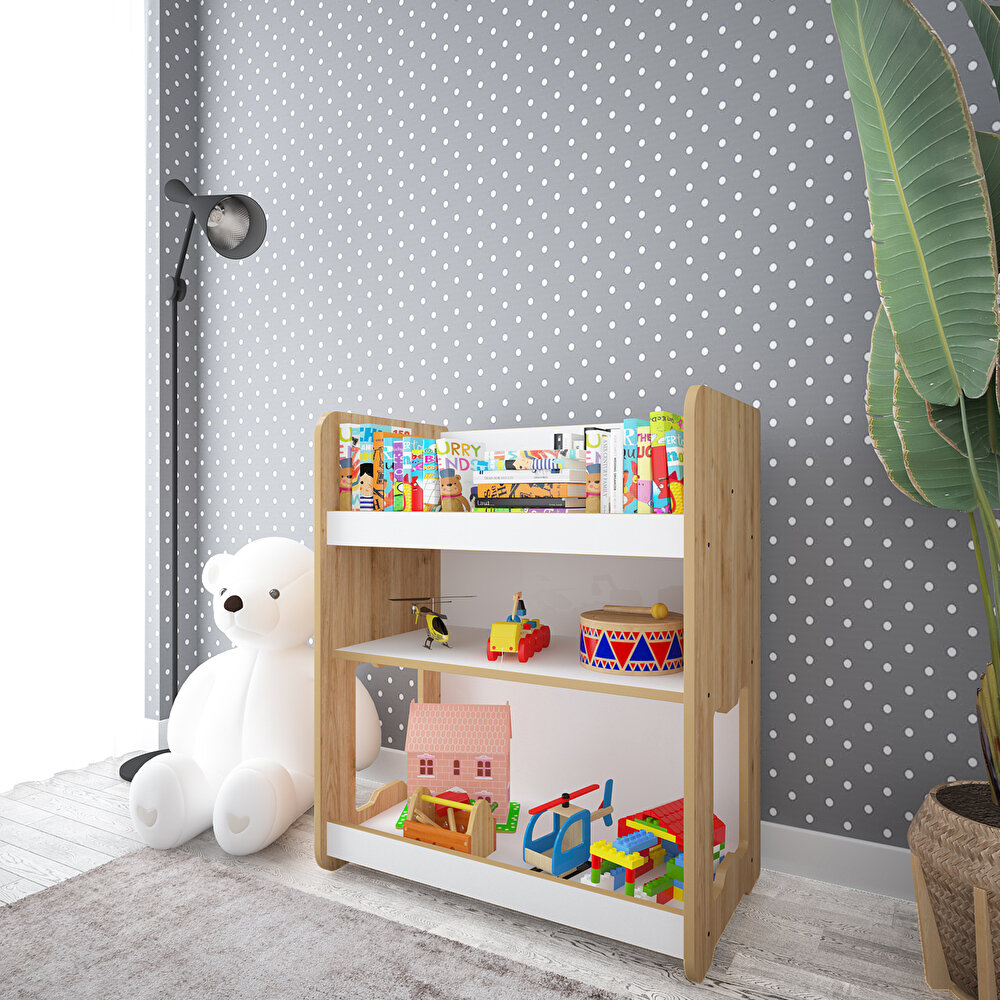 Martı Ahşap Çok Amaçlı Montessori Kitaplık/Oyuncaklık Naturel
