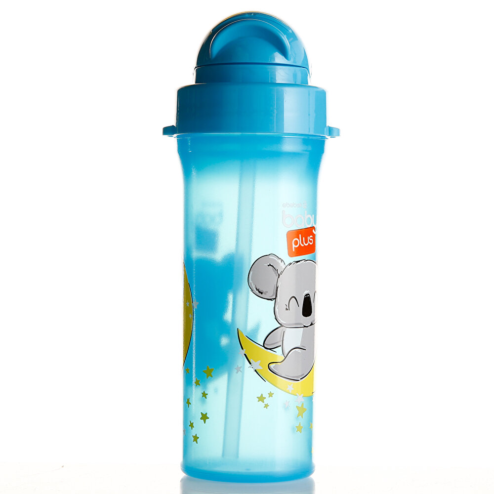 Desenli Pipetli Bebek Su Matarası 300 ml Mavi