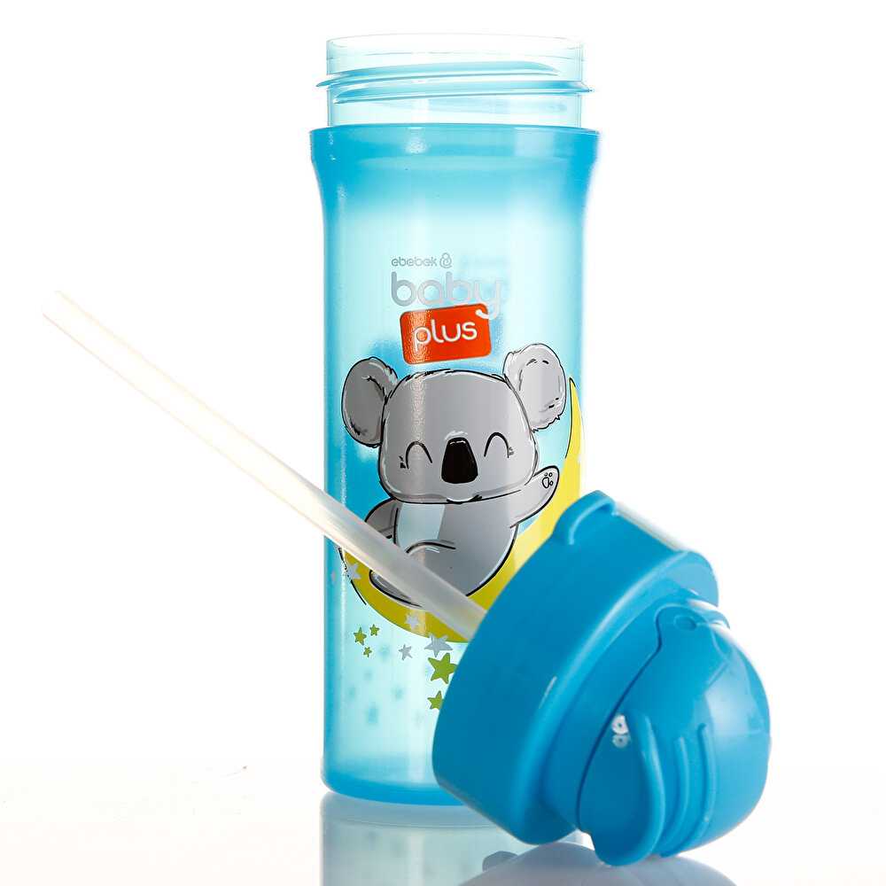 Desenli Pipetli Bebek Su Matarası 300 ml Mavi