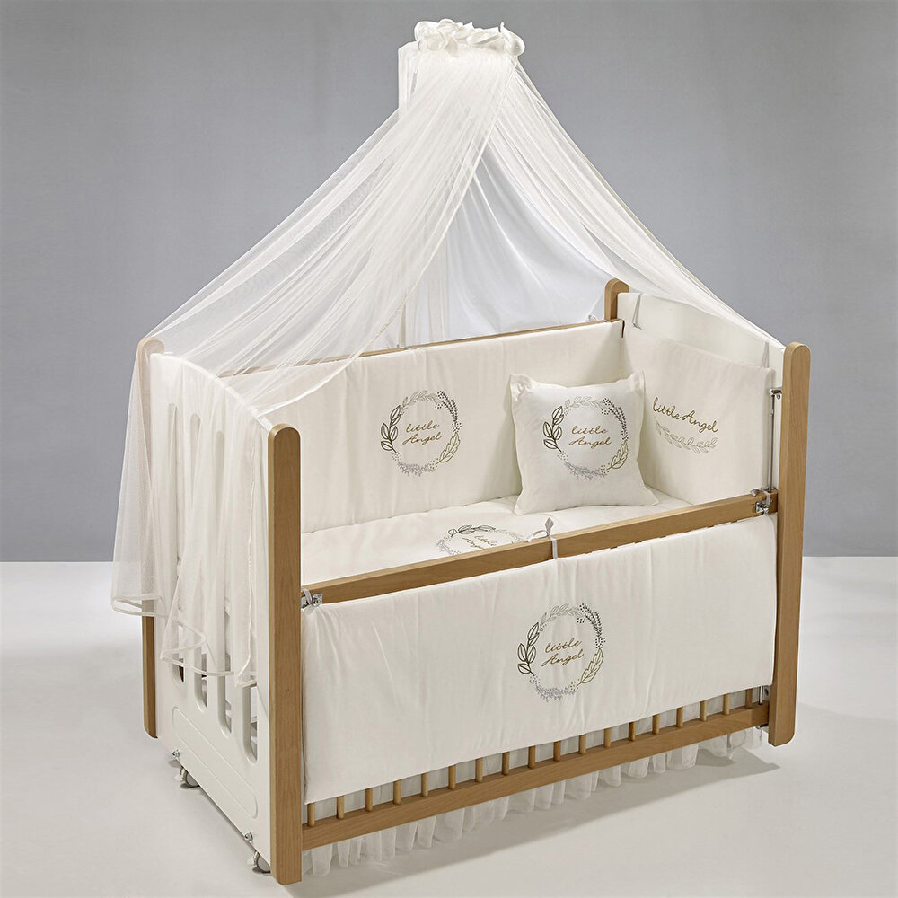 Mia Naturel Anne Yanı Ahşap Sallanabilir ve Asansörlü Beşik Beyaz/Naturel 60x120cm