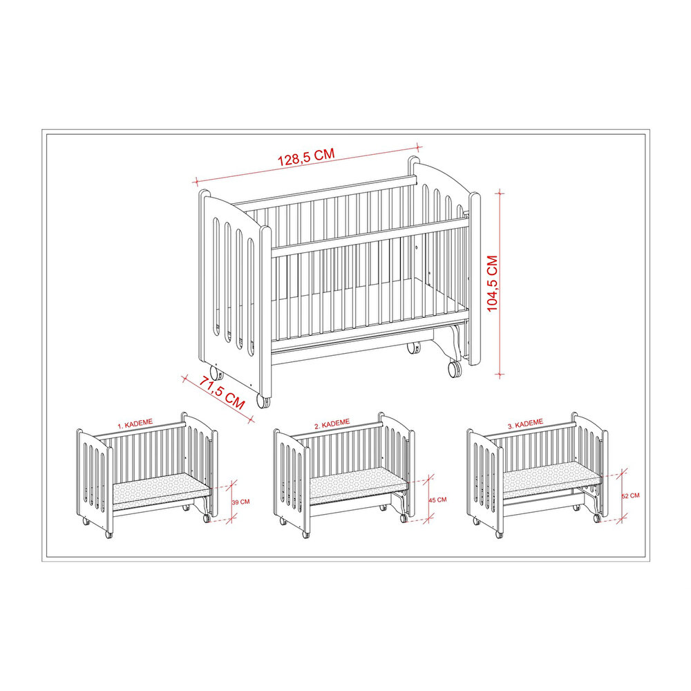 Mia Naturel Anne Yanı Ahşap Sallanabilir ve Asansörlü Beşik Beyaz/Naturel 60x120cm