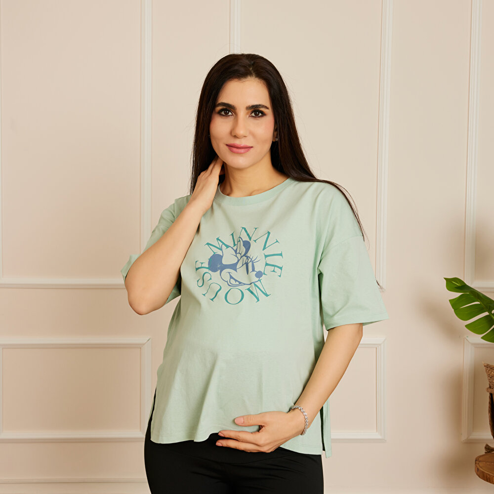 Mickey&Minnie Mouse Hamile Kısa Kol Tshirt Anne Giyim