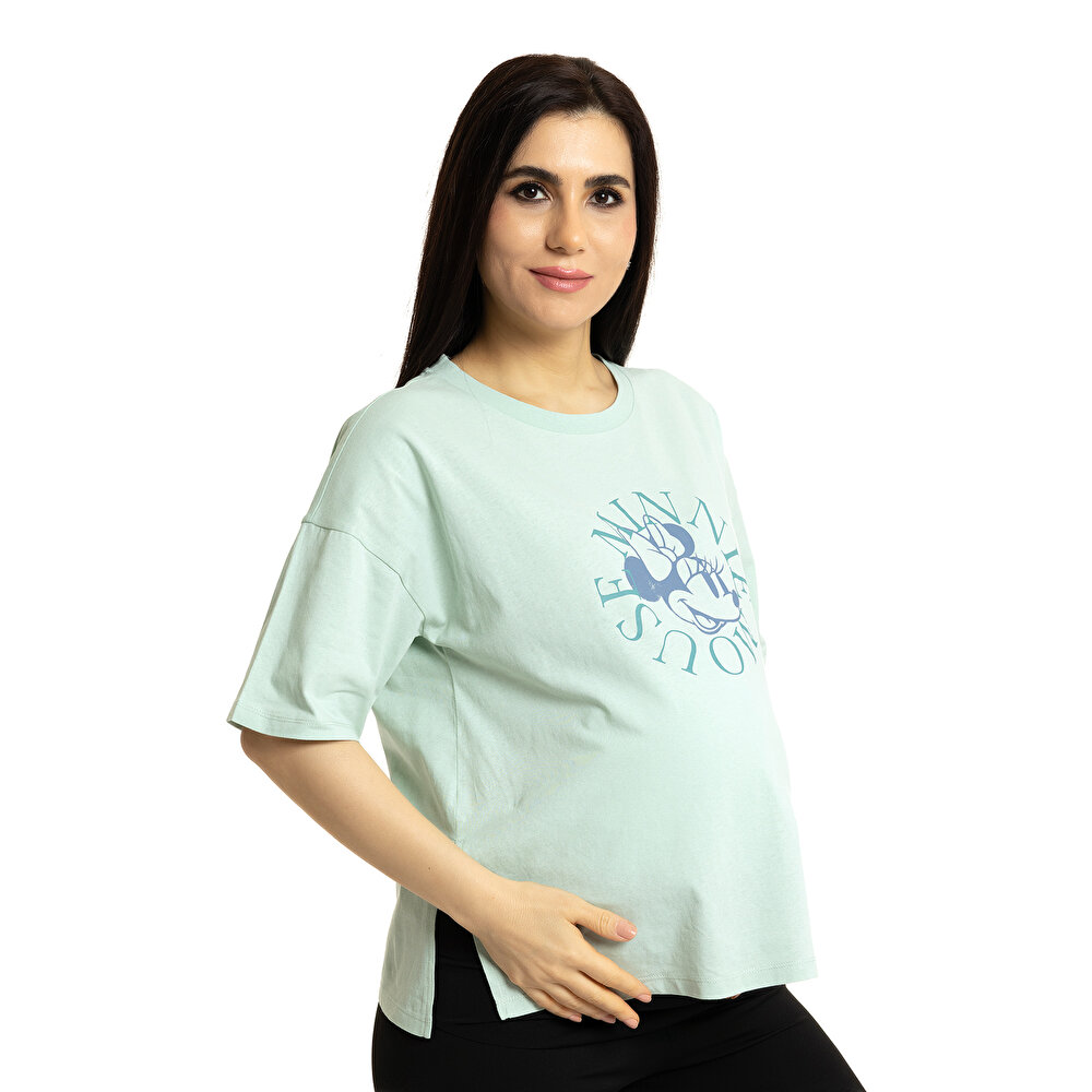 Mickey&Minnie Mouse Hamile Kısa Kol Tshirt Anne Giyim