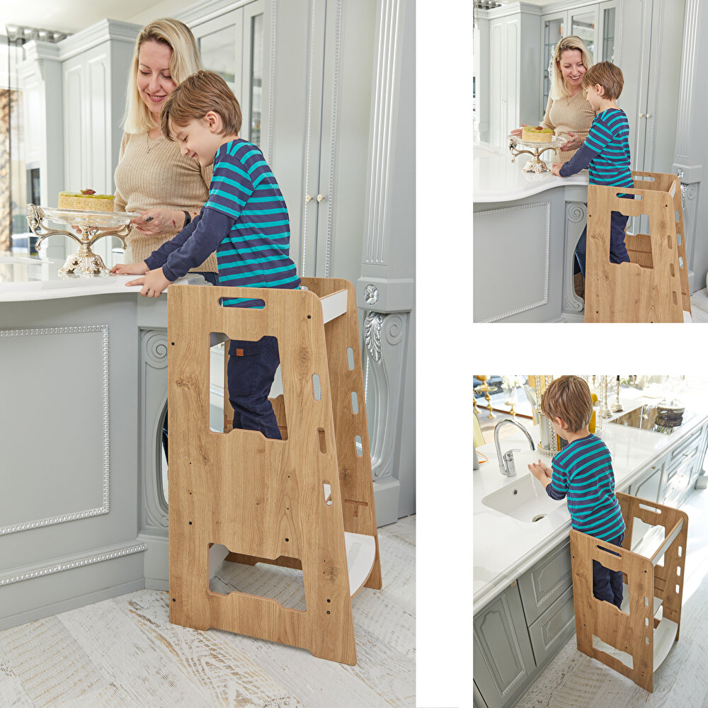 Ahşap Montessori Çocuk Öğrenme Kulesi Naturel 2-6 Yaş