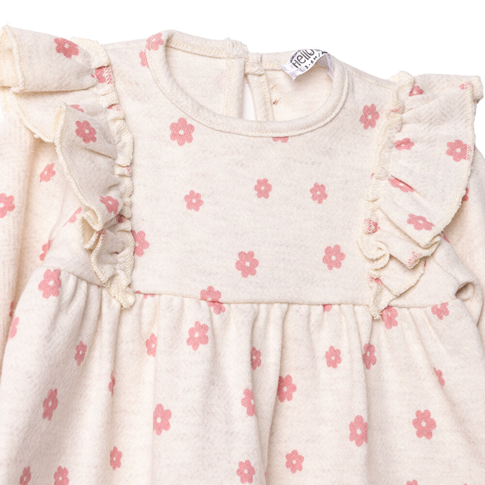 Kız Bebek Monochrome Elbise Kadife Uzun Kol