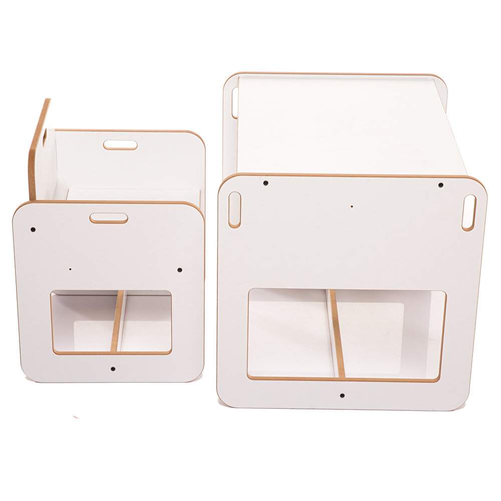 Kumru Ahşap Montessori Çocuk Aktivite Masa ve Sandalye Set Beyaz