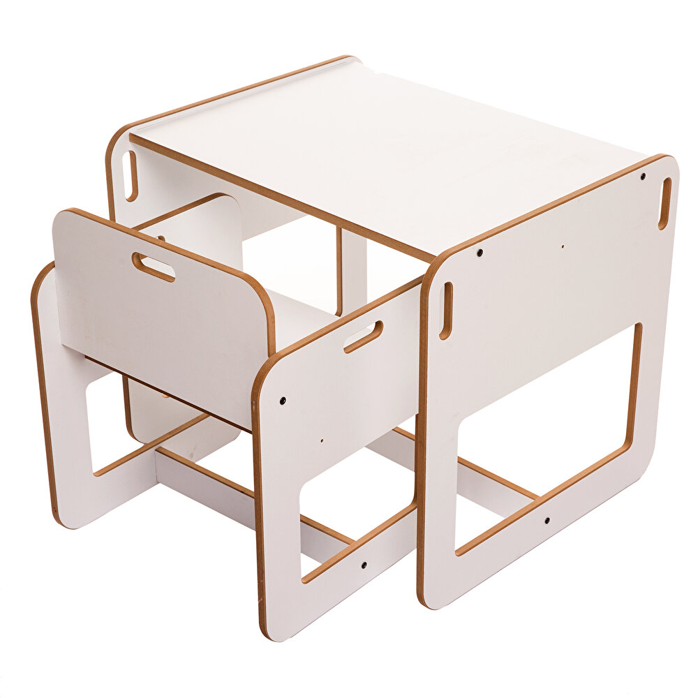 Kumru Ahşap Montessori Çocuk Aktivite Masa ve Sandalye Set Beyaz