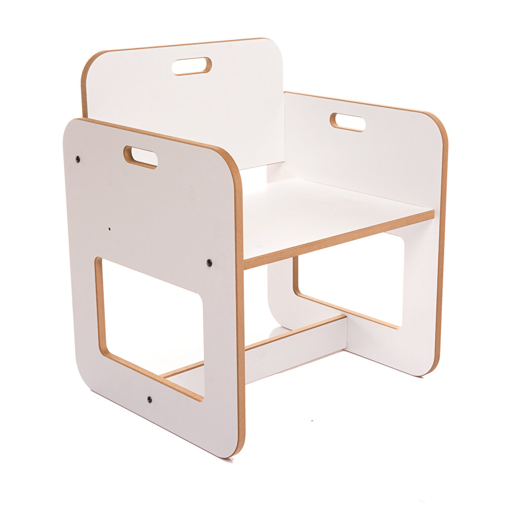 Kumru Ahşap Montessori Çocuk Aktivite Masa ve Sandalye Set Beyaz