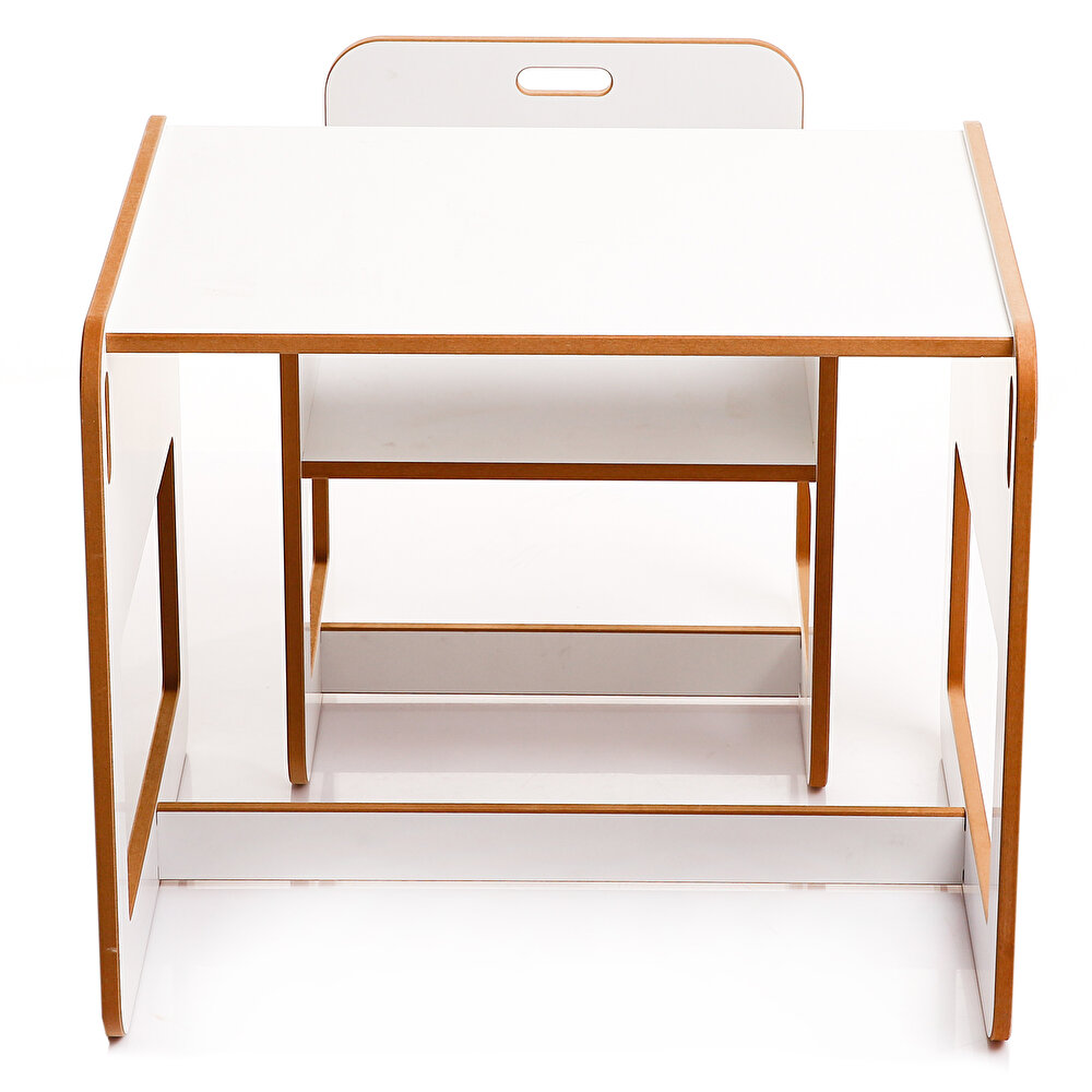 Kumru Ahşap Montessori Çocuk Aktivite Masa ve Sandalye Set Beyaz