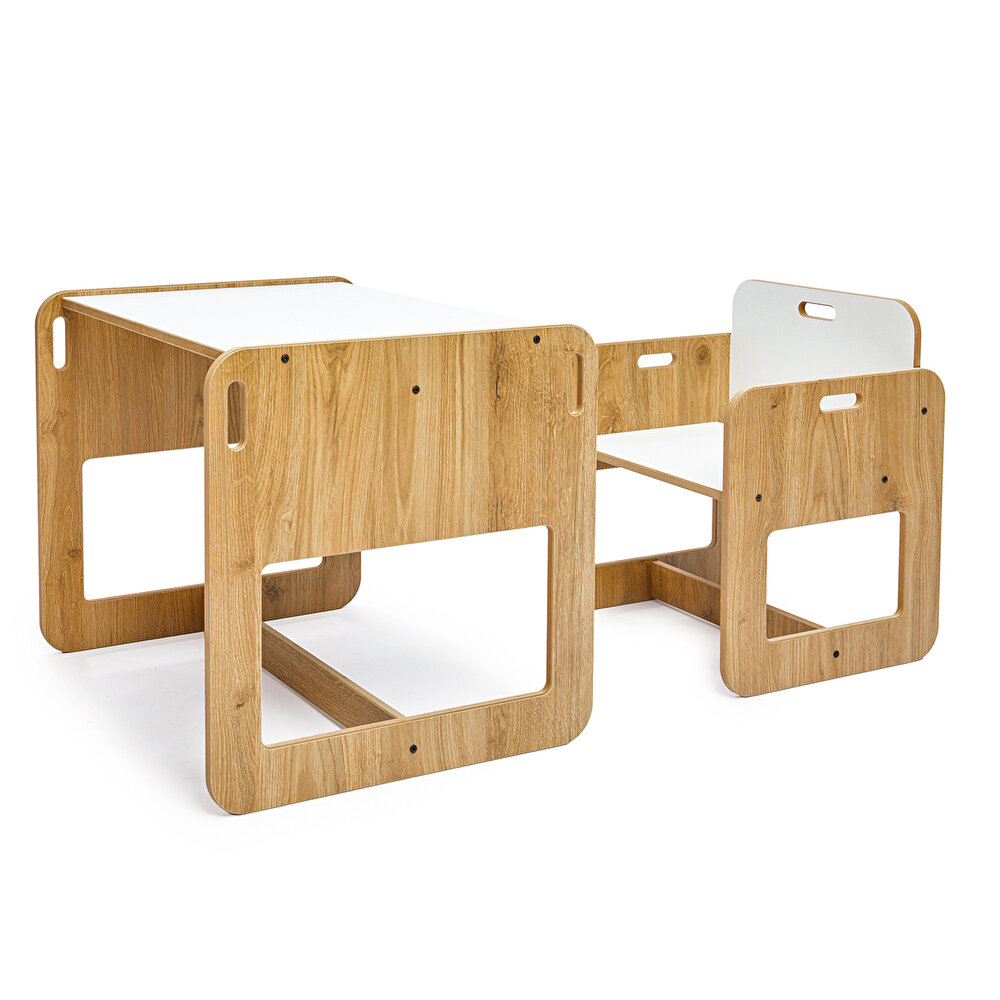 Kumru Ahşap Montessori Çocuk Aktivite Masa ve Sandalye Set Naturel