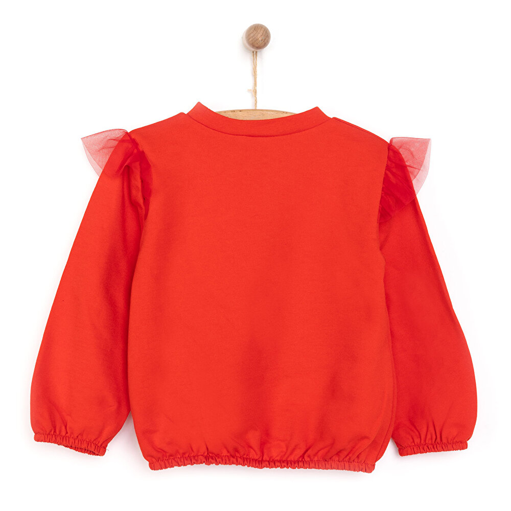 Kız Bebek Sweatshirt İki İplik Kumaş New Year Party Bisiklet Yaka Uzun Kol Kırmızı