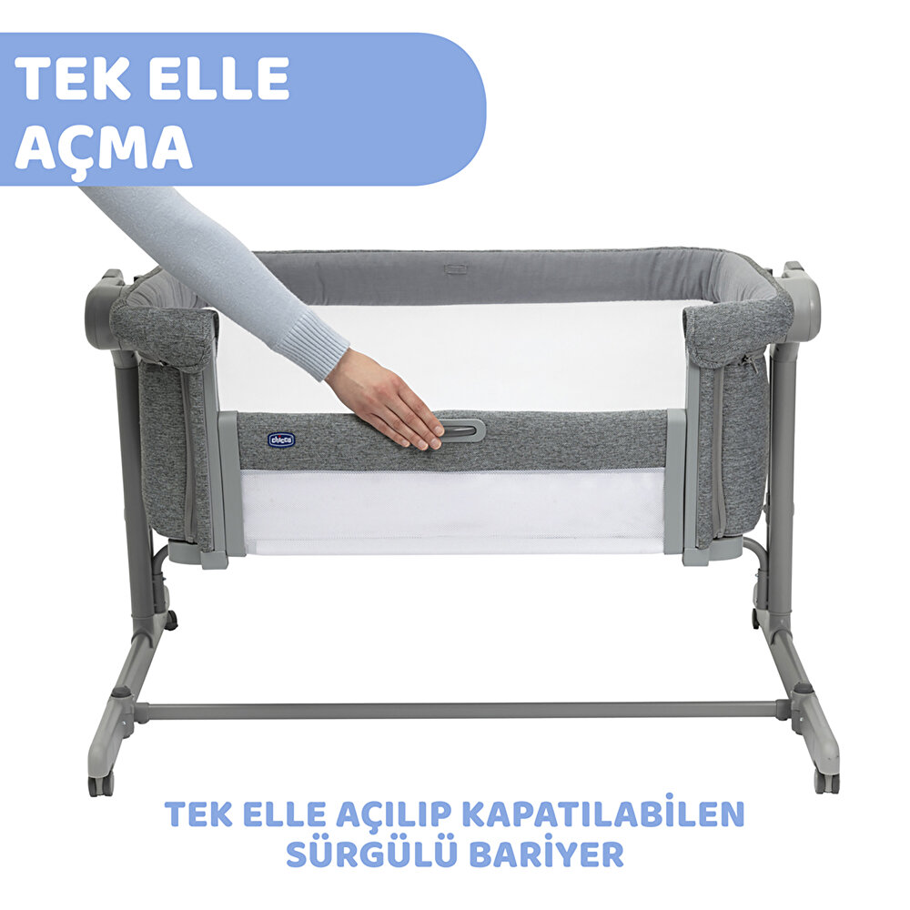 Next2me Magic Evo Anne Yanı Asansörlü ve Sallanabilen Beşik Dark Grey