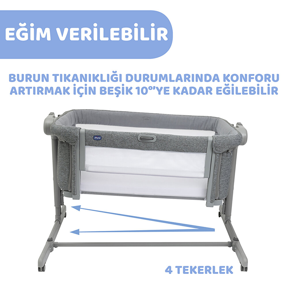 Next2me Magic Evo Anne Yanı Asansörlü ve Sallanabilen Beşik Dark Grey
