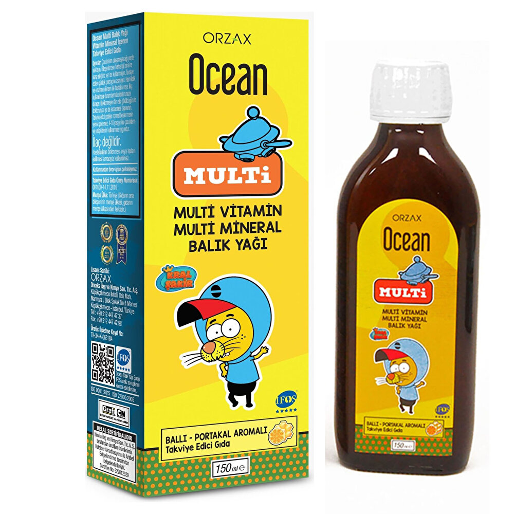 Ocean Multivitamin & Balık Yağı Şurup Ballı - Portakal Aromalı 150 ml