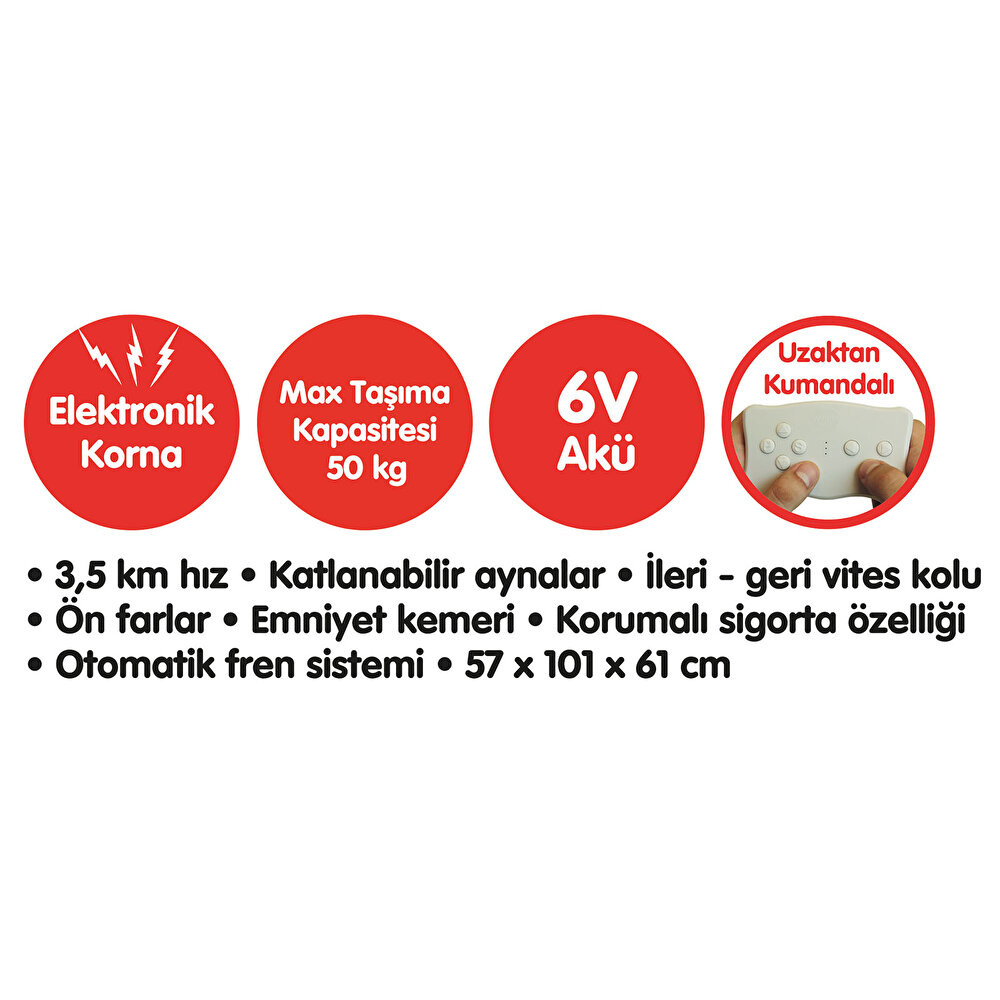 Off Road 6 V Akülü Araba Uzaktan Kumandalı 4*2 Kırmızı