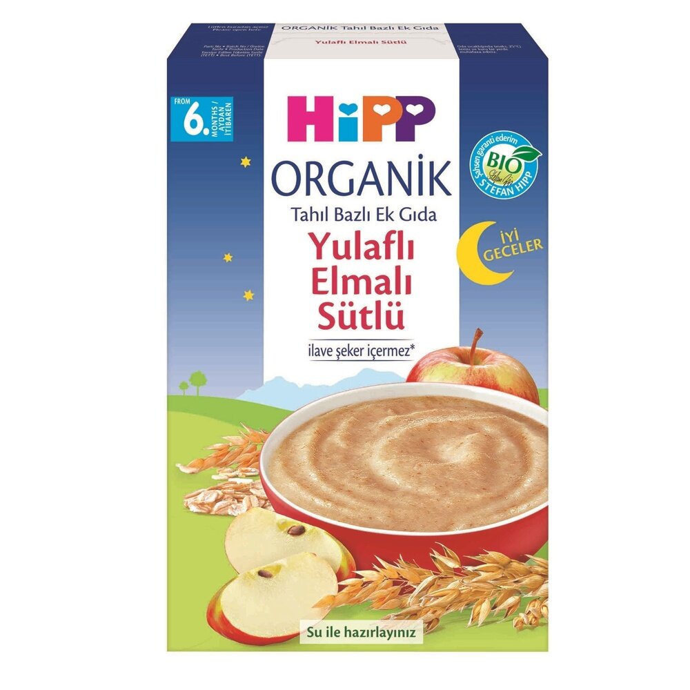 Organik İyi Geceler Sütlü Yulaflı Elmalı Kaşık Maması 250 gr