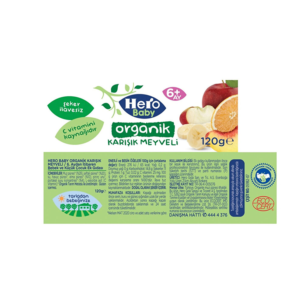 Organik Karışık Meyveli Kavanoz Mama 120 gr