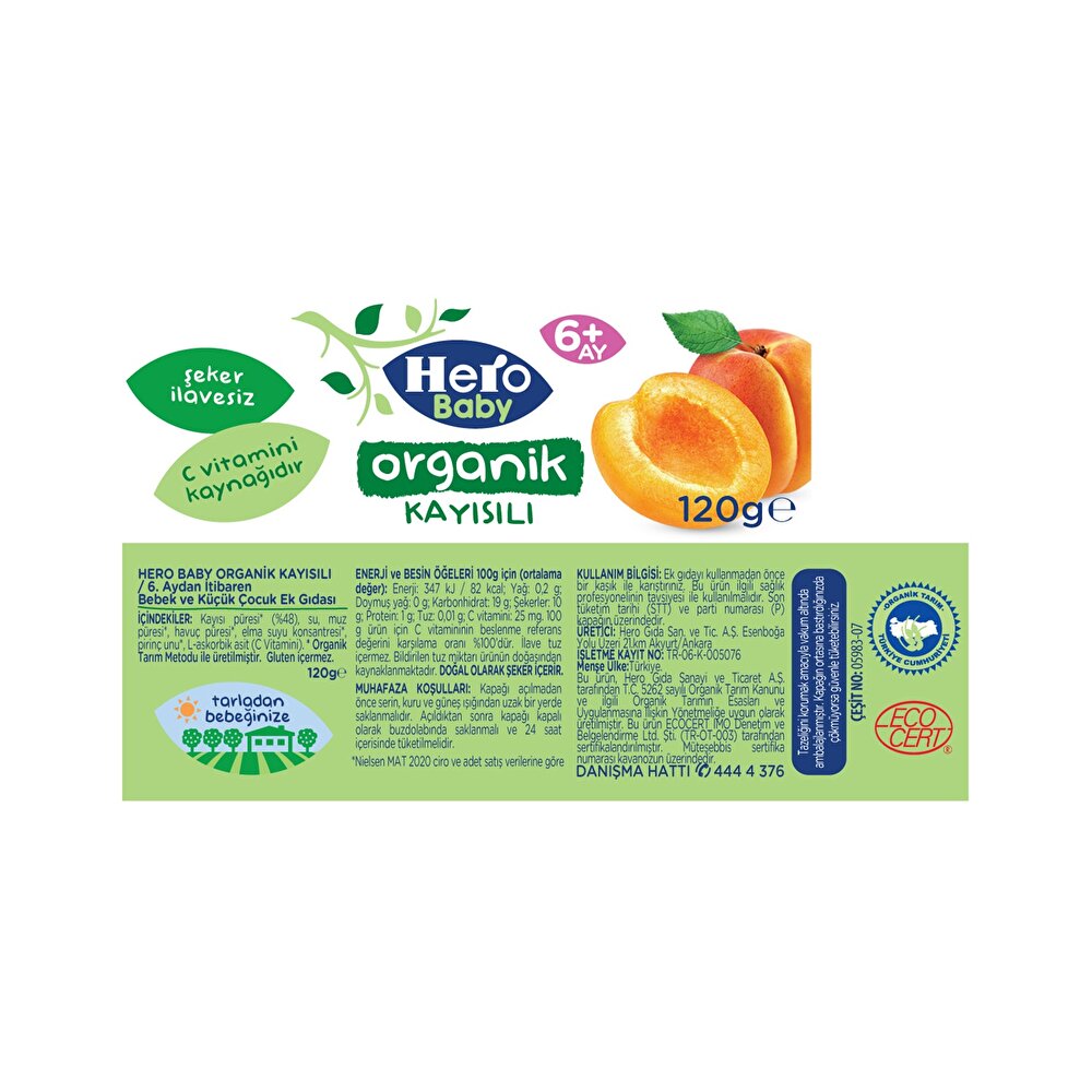 Organik Kayısılı Kavanoz Mama 120 gr