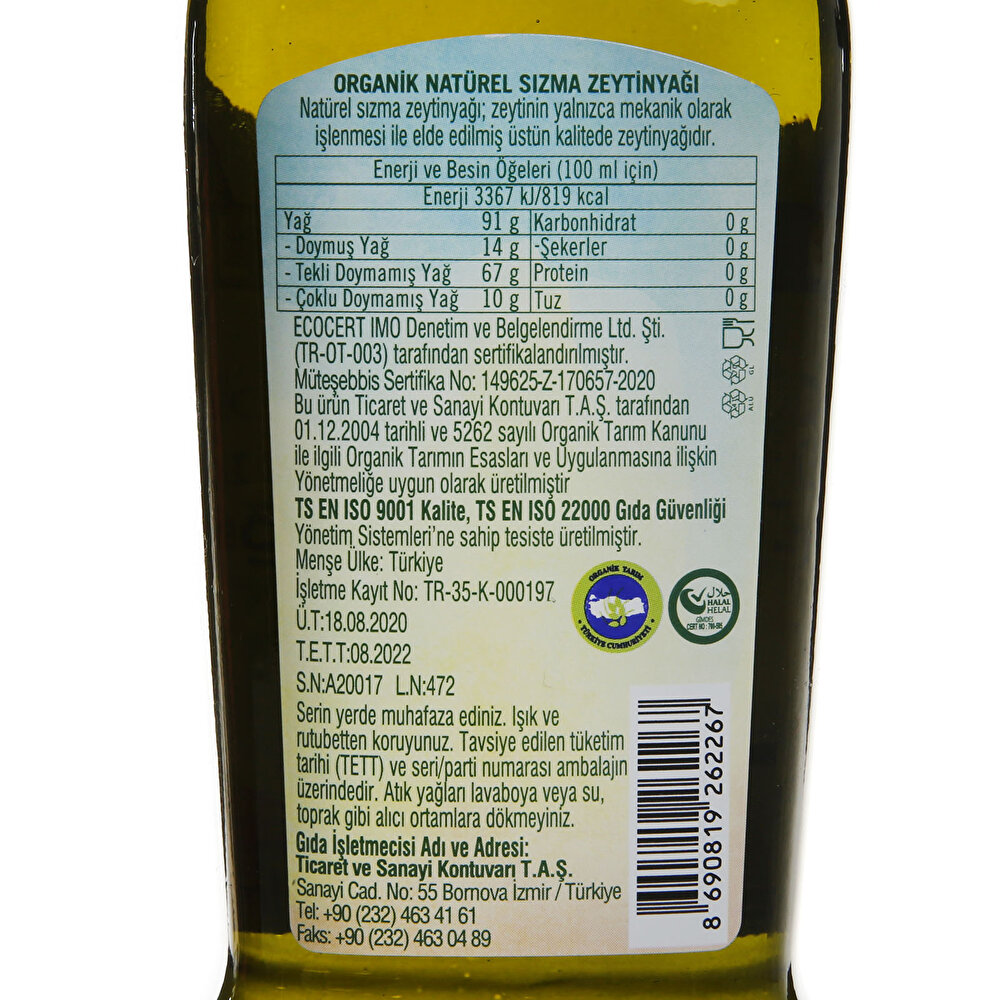 Organik Natürel Sızma Zeytinyağı 250 ml