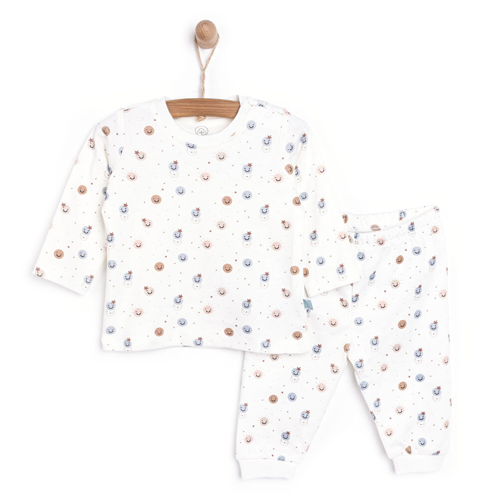 Unisex Bebek Organik Pijama Takım İnterlok Çıtçıtlı Pambuliq  Bisiklet Yaka Uzun Kol