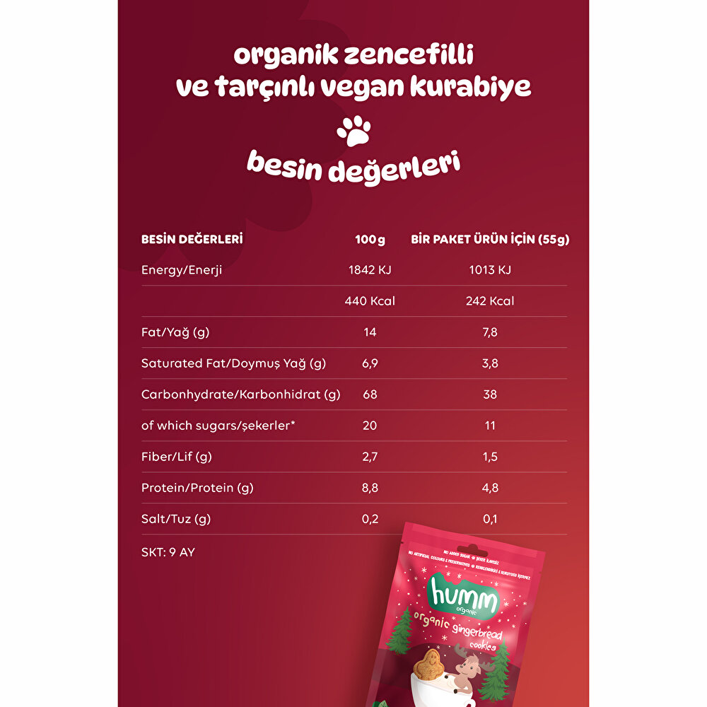 Organik Vegan Zencefilli ve Tarçınlı Kurabiye 55 gr