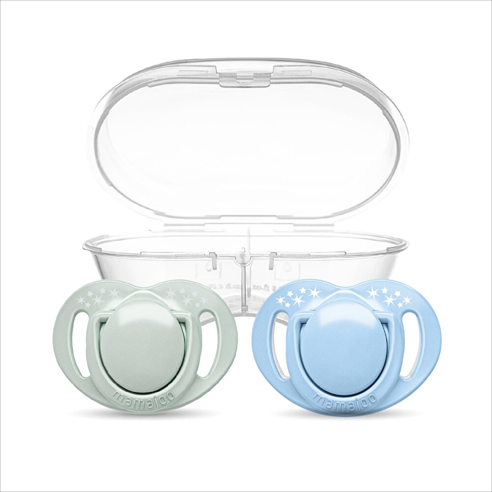 Ortodontik Silikon Emzik 2'li Powder Green&Blue 0+ Ay (Sterilizasyon/Saklama Kutulu)