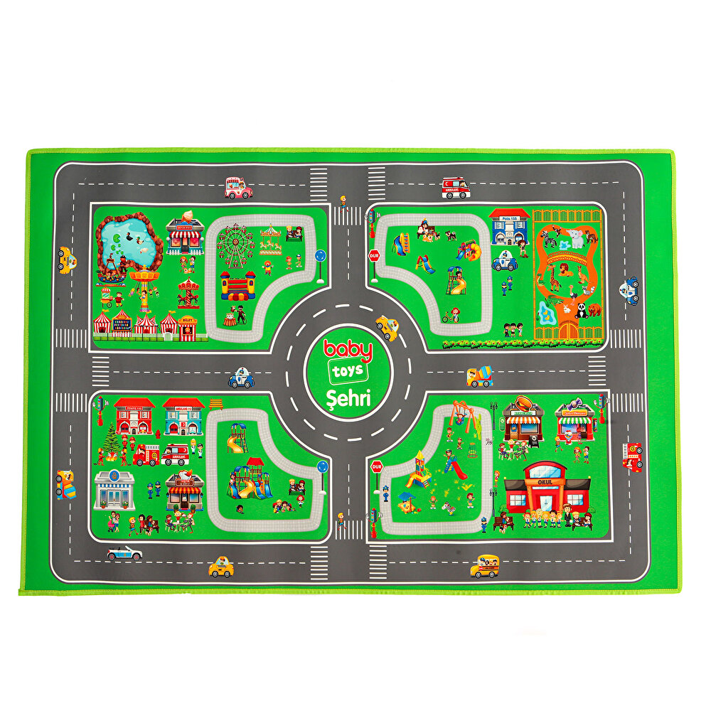 Oyun Şehri Bebek Halısı Yol Desenli Oyun Matı (100x150 cm)