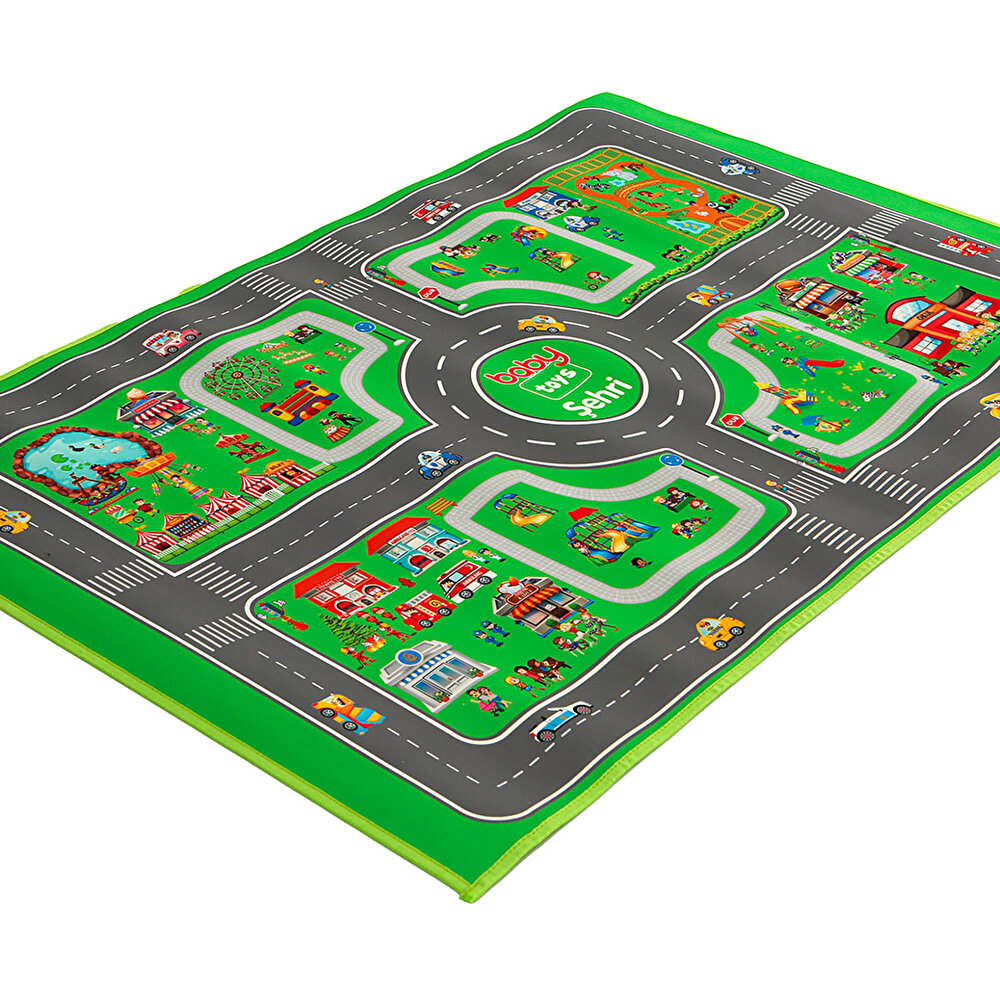 Oyun Şehri Bebek Halısı Yol Desenli Oyun Matı (100x150 cm)