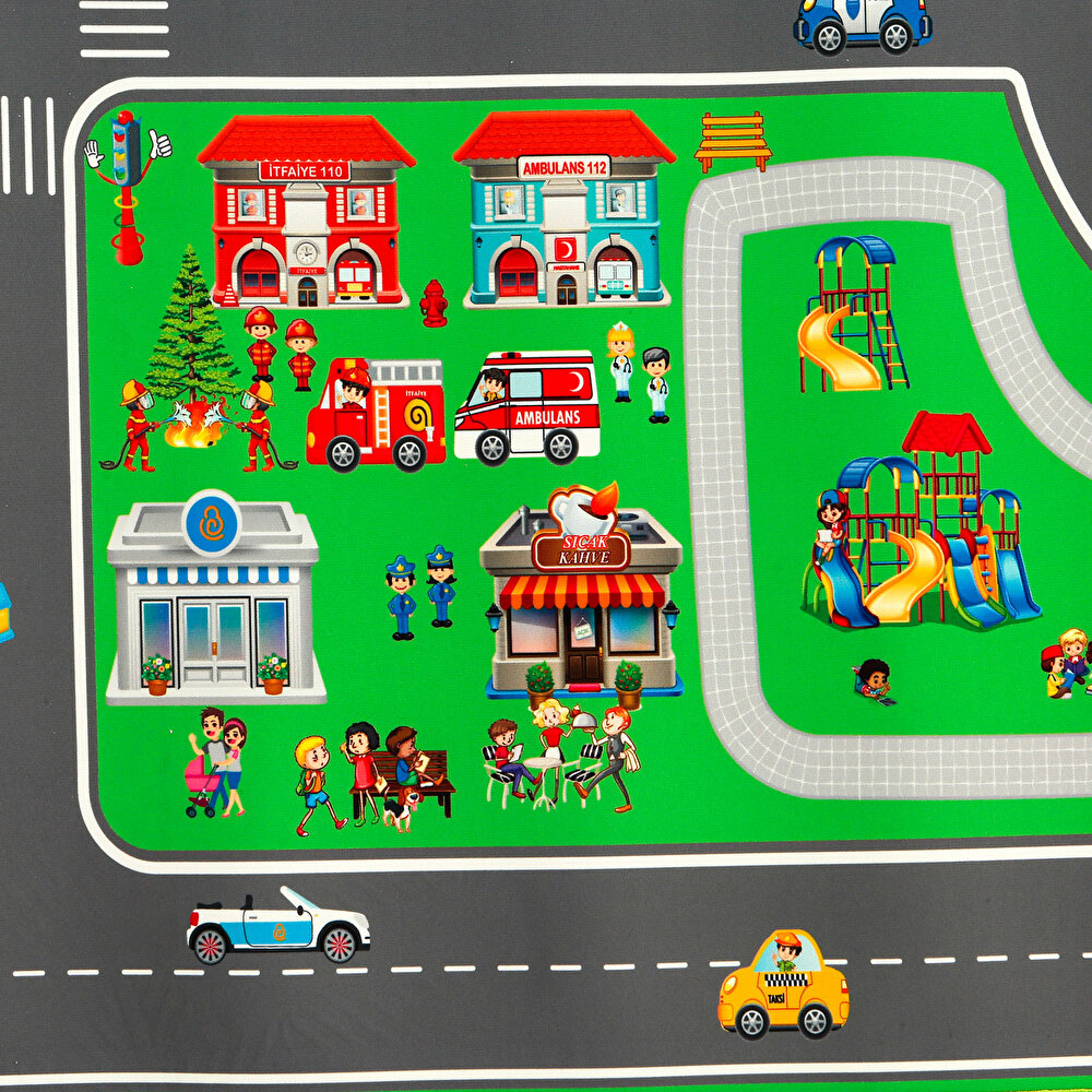 Oyun Şehri Bebek Halısı Yol Desenli Oyun Matı (100x150 cm)