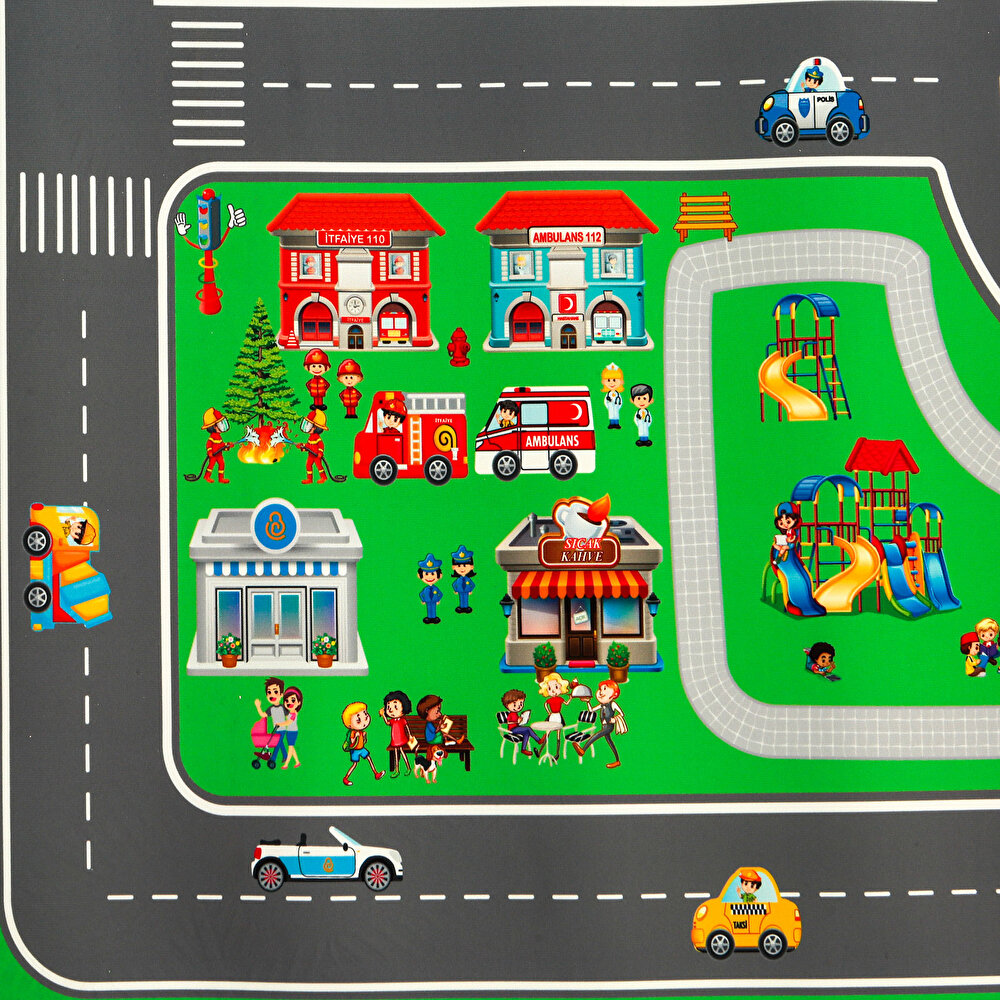 Oyun Şehri Bebek Halısı Yol Desenli Oyun Matı (100x150 cm)
