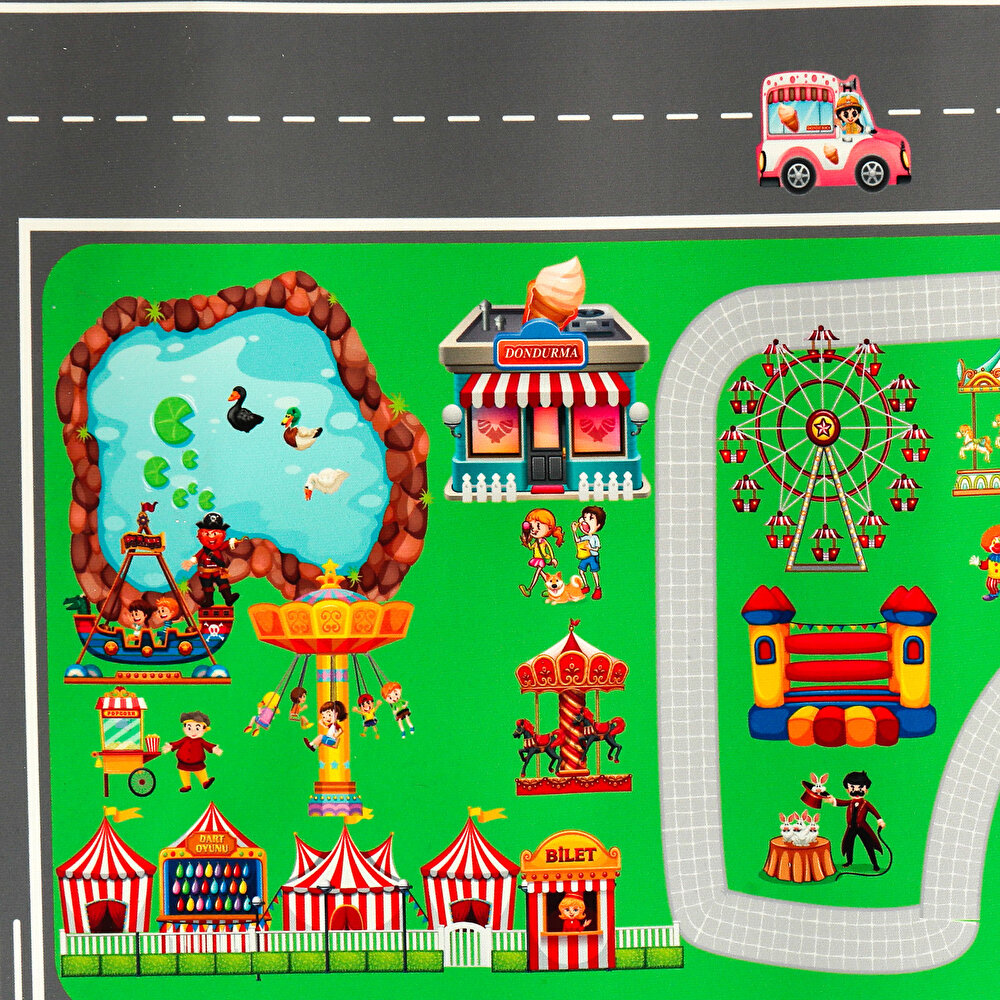 Oyun Şehri Bebek Halısı Yol Desenli Oyun Matı (100x150 cm)